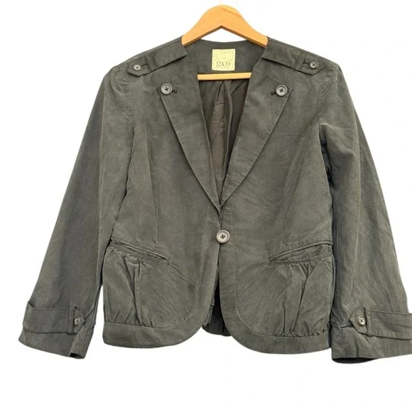 GO BY GO SILK size 6 EUC washable lux Blazer with Military Flair Dark Gray/black - Picture 2 of 14